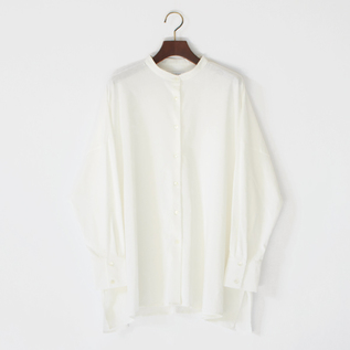 Organic cotton jersey and woven fabric stand-collar shirt 