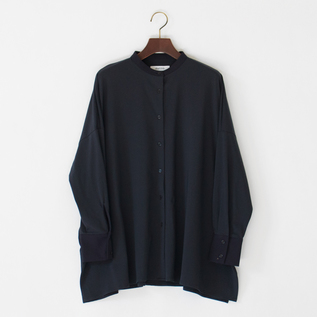 Organic cotton jersey and woven fabric stand-collar shirt 