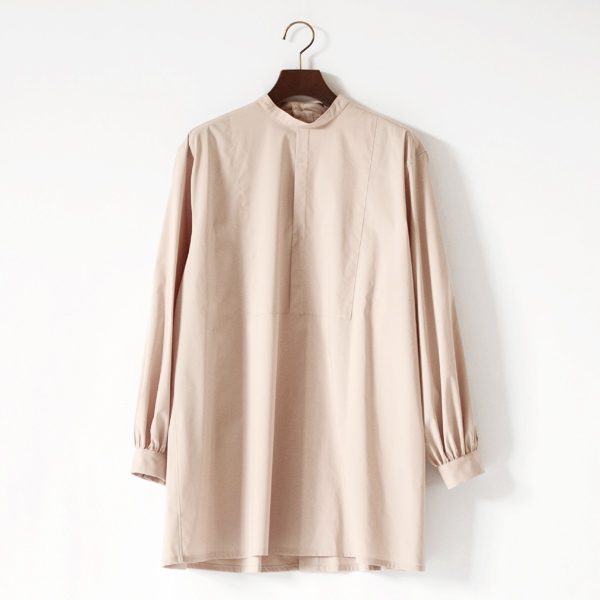 ライトタフタ バンドカラーボサムシャツ(BEIGE)