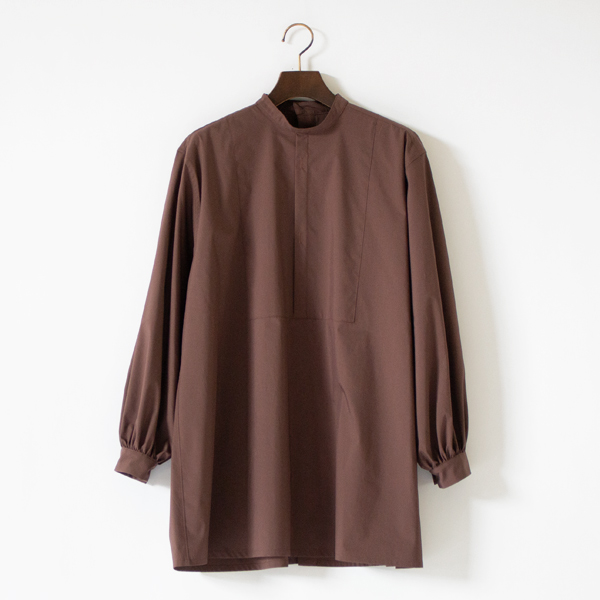 ライトタフタ バンドカラーボサムシャツ(BROWN)