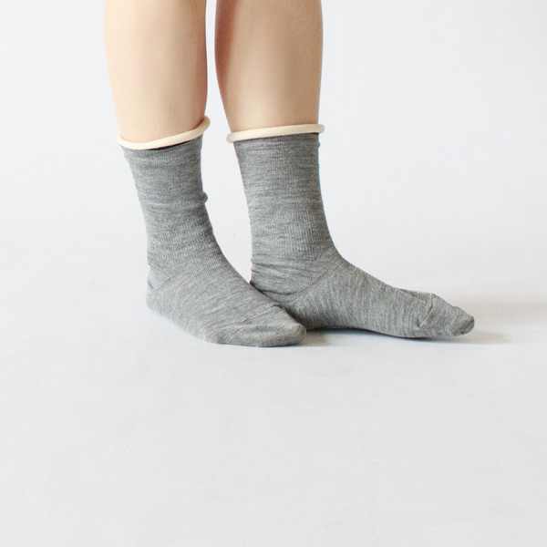 リネン・ロールトップクルー レディースソックス(グレー)