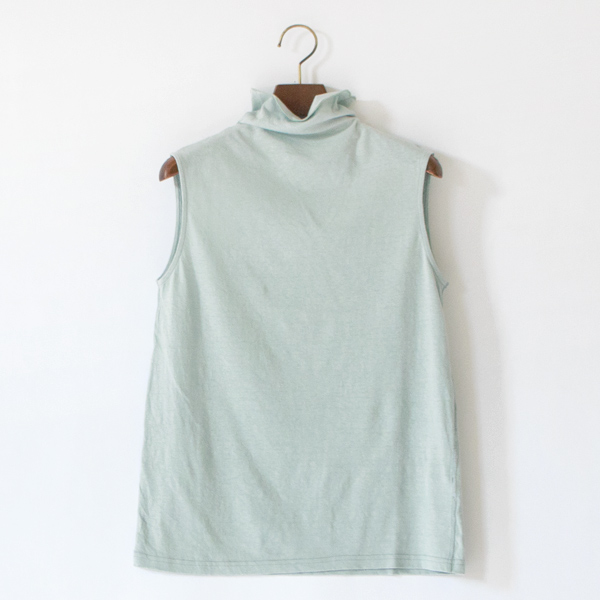 綿ベルギーリネン天竺 ハイネックノースリーブ(LIGHT BLUE)