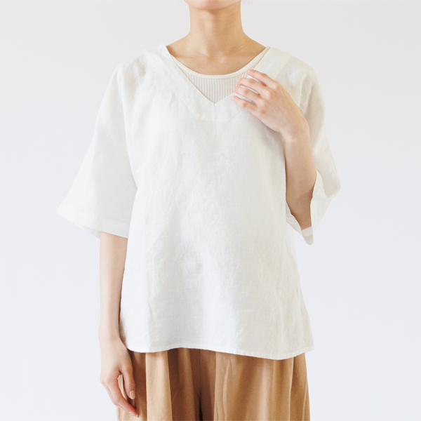 リネンVネックプルオーバー TESSA(Off White) リネンVネックプルオーバー TESSA(Off White)