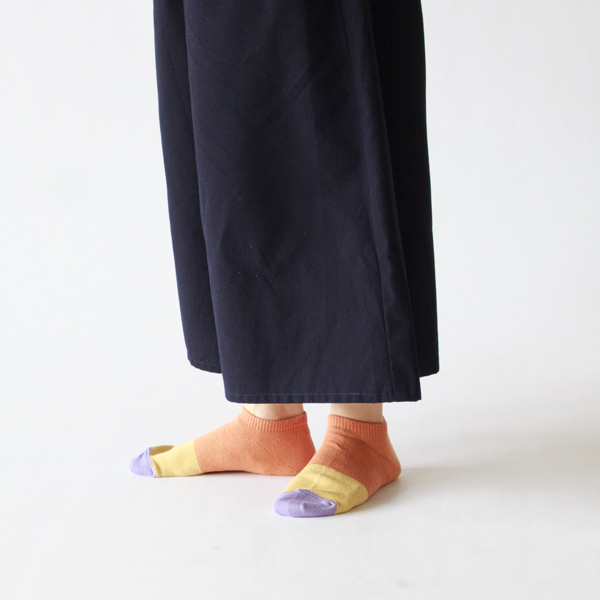 コットンリネン・スニーカー　レディースソックス(オレンジ×イエロー)