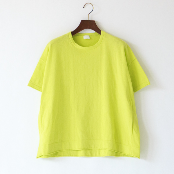 コットンカシミヤ クルーネックニット半袖プルオーバー(YELLOW GREEN)