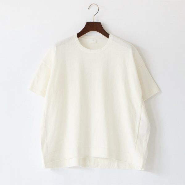 コットンカシミヤ クルーネックニット半袖プルオーバー(WHITE)