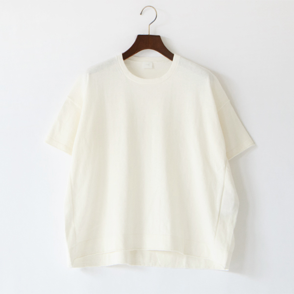 コットンカシミヤ クルーネックニット半袖プルオーバー(WHITE)