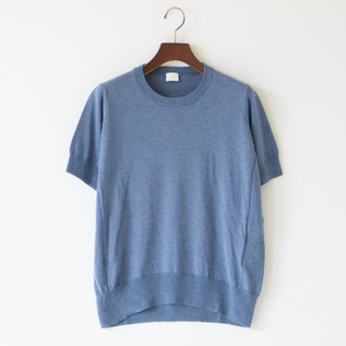 コットンシルク クルーネックニット半袖プルオーバー