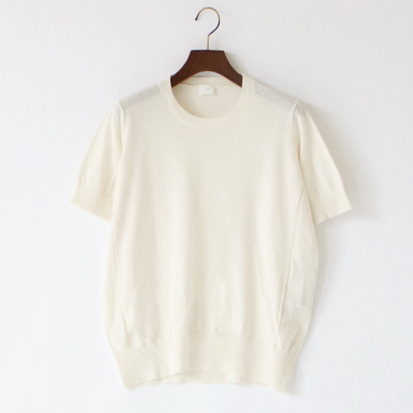 コットンシルク クルーネックニット半袖プルオーバー(WHITE)