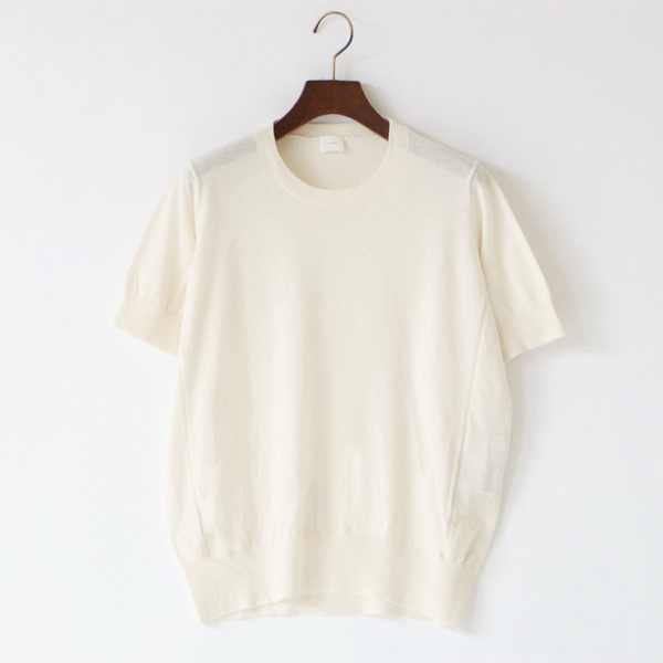 コットンシルク クルーネックニット半袖プルオーバー(WHITE)