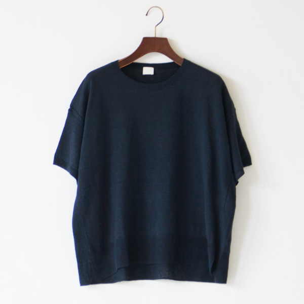 リネンクルーネックニット半袖プルオーバー(NB.NAVY)
