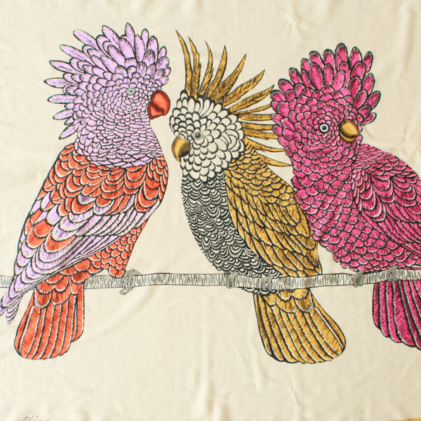 カラフルな鳥たちの中に、さりげなく猫が紛れ込んだユニークなデザイン カラフルな鳥たちの中に、さりげなく猫が紛れ込んだユニークなデザイン