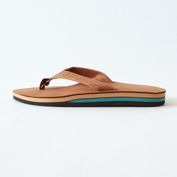 ダブルレイヤーレザーサンダル Mens TAN／RAINBOW SANDALS (レインボー