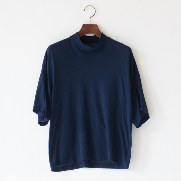 綿強撚天竺 5分袖変形ハイネックプルオーバー(NAVY) 綿強撚天竺 5分袖変形ハイネックプルオーバー(NAVY)