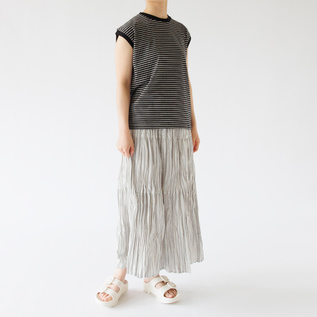 身長163cm(別注STRIPE GREY NAVY/3段レイヤー/ロング) 身長163cm(別注STRIPE GREY NAVY/3段レイヤー/ロング)