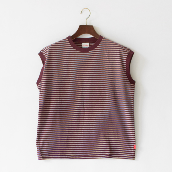 クラシックボーダークルーネックスリーブレス(PURPLE)