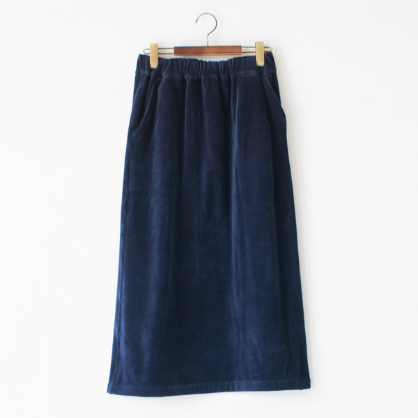 ベロアライクニットコーデュロイ イージースカート(NAVY)