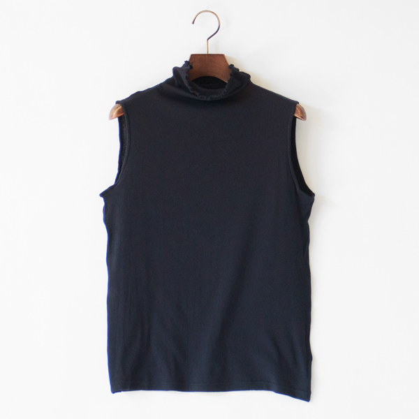 綿カシミヤフライス ハイネックノースリーブ(NAVY)