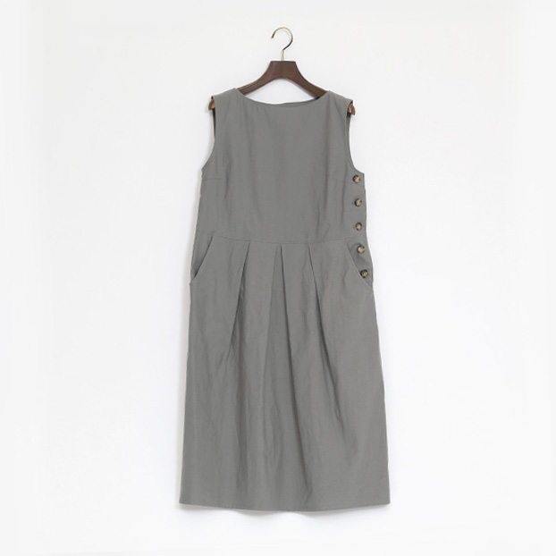 コットンリネン　バックサテンワンピース（GREY）