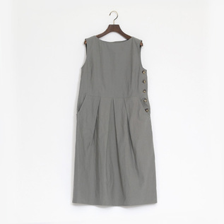 コットンリネン　バックサテンワンピース（GREY）