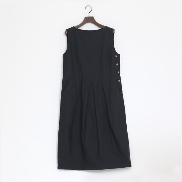 コットンリネン　バックサテンワンピース（NAVY）