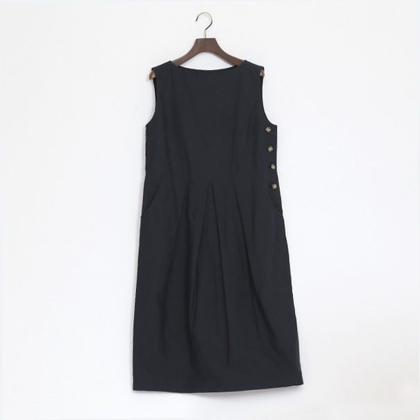コットンリネン　バックサテンワンピース（NAVY）