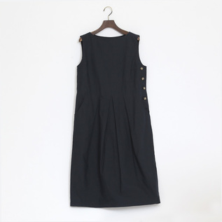 コットンリネン　バックサテンワンピース（NAVY）