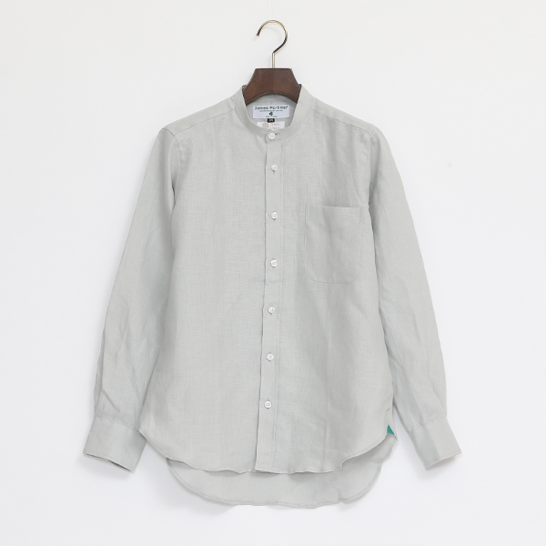 リネンロングスリーブシャツ　バンドカラー Pure Grey