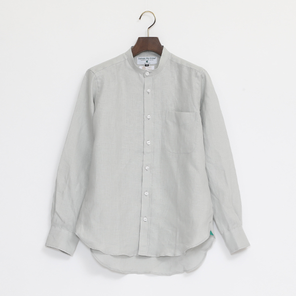 リネンロングスリーブシャツ　バンドカラー Pure Grey