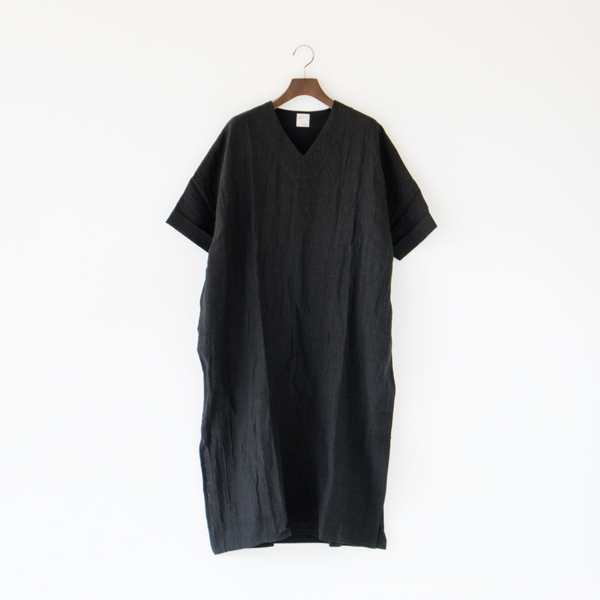 リネン×ジャージーワンピース（BLACK）